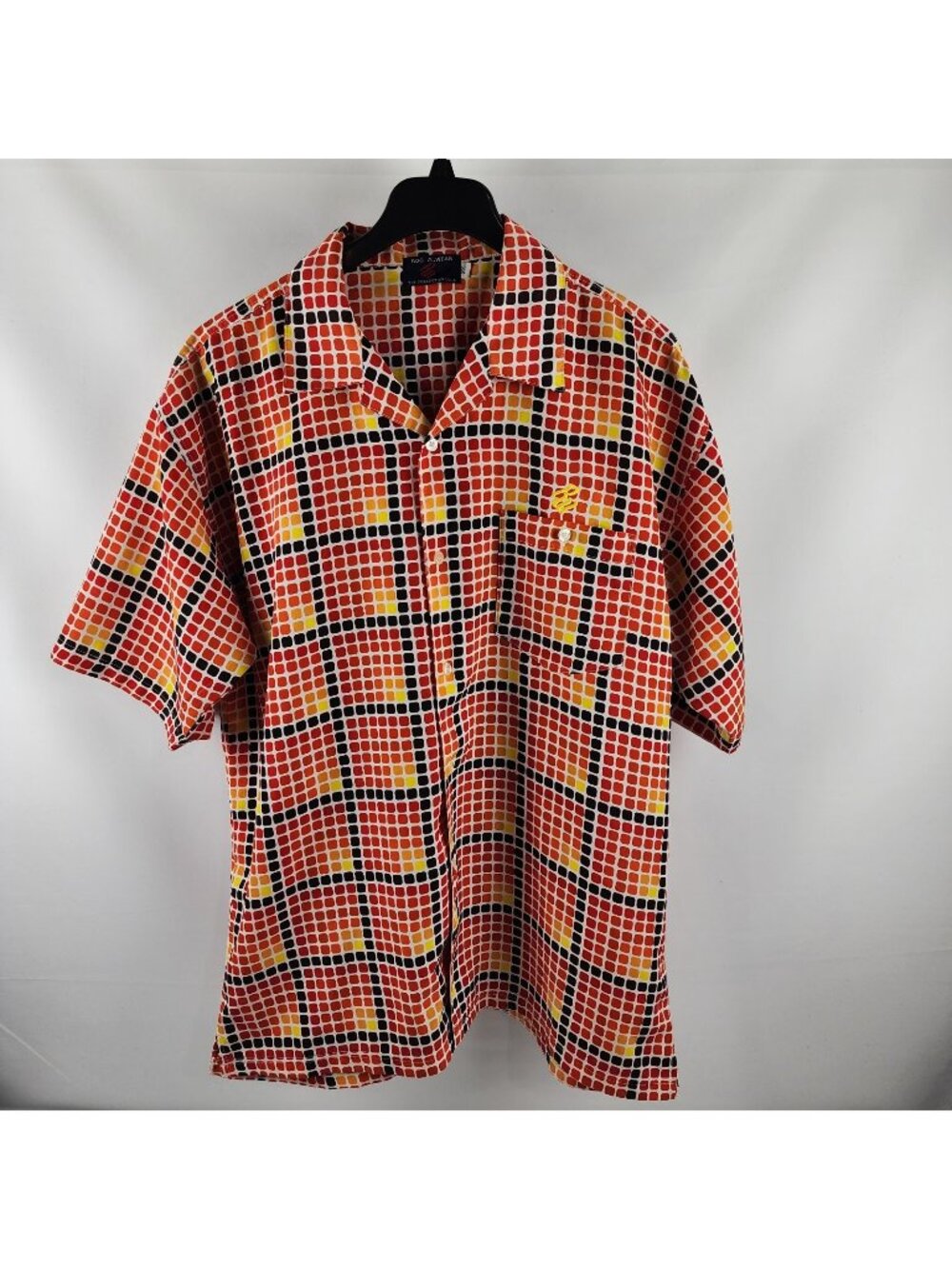 Rocawear Shirt Men 2X Multi Vintage Y2K Retro Geometric Grid Pattern Button Up